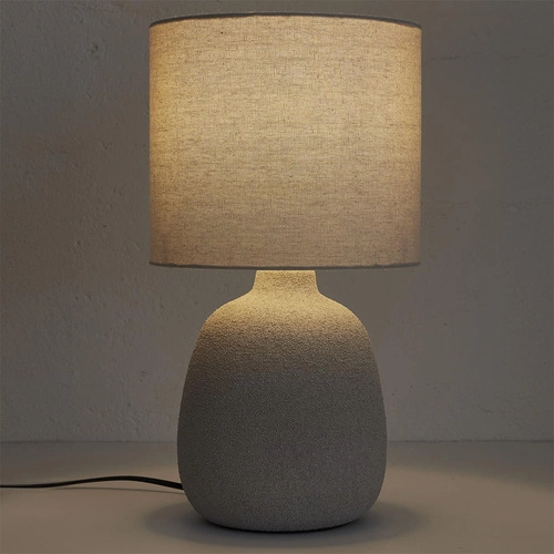 Keramická stolní lampa Amani šedá s bavlněným stínidlem do ložnice a obýváku moderní