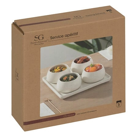 Servírovací sada na předkrmy Nora bílá z glazované keramiky na kulatém tácu 5five