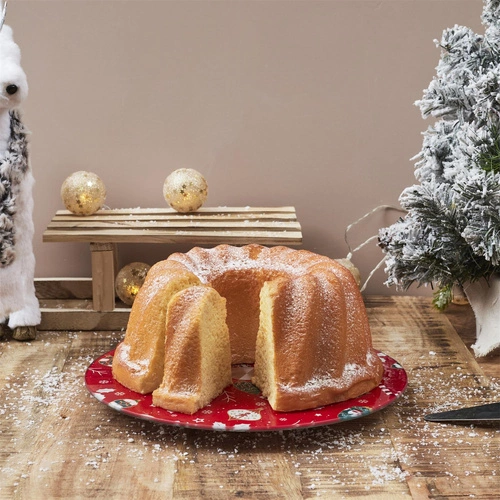 Intesi kulatá otočná skleněná servírovací tác na dort červená 28 cm dekorativní