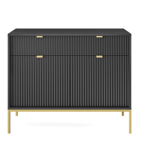 Černá rýhovaná komoda se zlatými nohami a zásuvkami 104 cm do obýváku Intesi