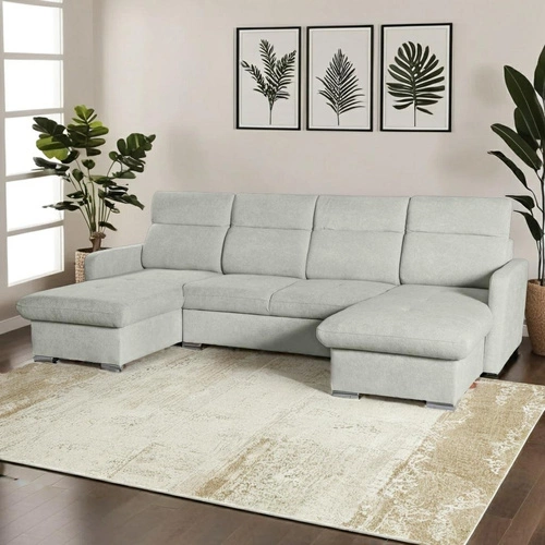 Velká rohová sedačka do U Limi s rozkladem a úložným prostorem šedá moderní do obýváku