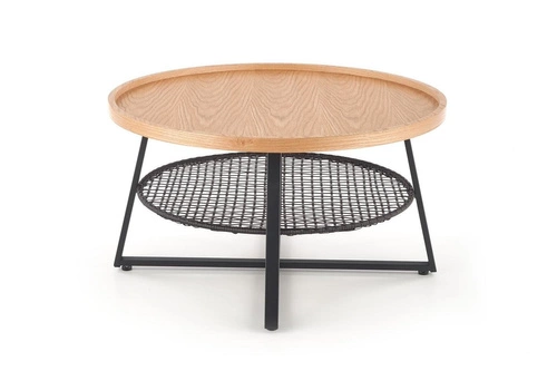 Kulatý konferenční stolek Florence 80 cm skandinávský dub s policí do obýváku Intesi