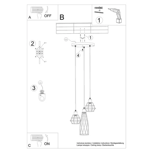 Industriální závěsné svítidlo SUBA 3P černé kovové do obýváku a nad stůl 3-bodové
