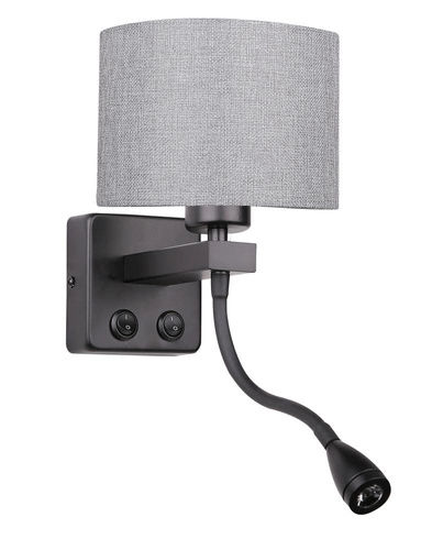 Nástěnné svítidlo Polo 1x40W E27 + 2W LED černé stínítko kulaté šedé