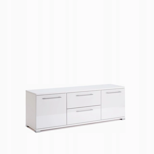 Bílá lesklá TV skříňka Flory 150 cm moderní se zásuvkami do obýváku Intesi