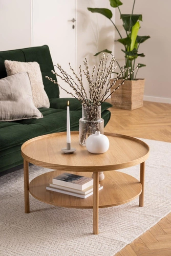 Konferenční stolek Banbury kulatý 80 cm dubový s policí moderní skandinávský do obýváku Actona