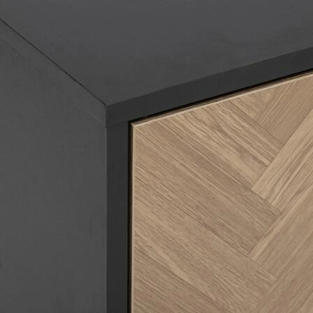 TV stolek Chevrons 120 cm černý s dřevěným efektem moderní volně stojící do obýváku Atmosphera