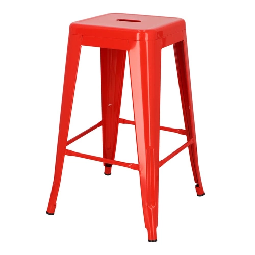 Barová stolička Paris 66 cm červená kovová industriální bez opěradla k kuchyňskému ostrůvku inspirovaná Tolix