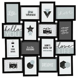 Černý závěsný dřevěný multirám na 16 fotografií 10x15 moderní