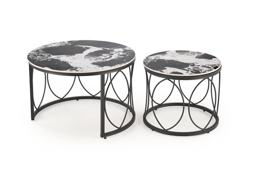 Sada 2 kulatých konferenčních stolků Dariam černý mramor moderní do obýváku Intesi