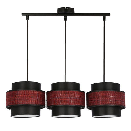 Závěsné svítidlo Toscana černé s bordovým stínidlem 3bodové do obýváku nebo nad jídelní stůl