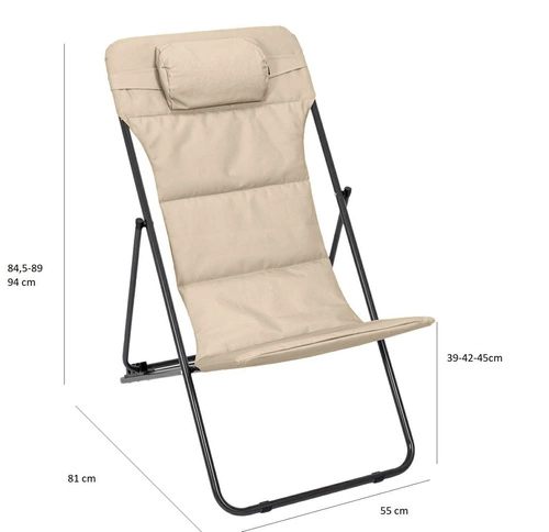 Zahradní lehátko Grue khaki skládací s nastavitelným opěradlem kovové moderní na pláž Ventos
