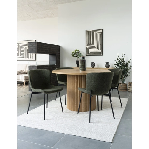 Jídelní židle Maceda čalouněná bouclé zelená s černými nohami moderní Intesi