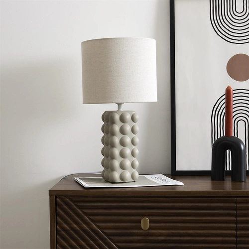 Noční lampička do ložnice Ramil keramická béžová moderní s textilním stínidlem Intesi 40 cm