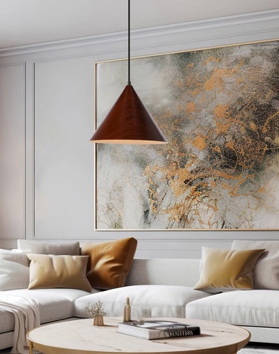 Závěsné svítidlo Dunca 32 černé kovové s ořechovým stínidlem do obýváku a jídelny, výškově nastavitelné