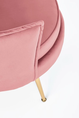 Růžové sametové křeslo Modin ve stylu glamour s područkami a zlatými nohami do obýváku