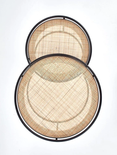 Sada 2 kulatých konferenčních stolků Nabul ratan a černý kov boho do obýváku Intesi