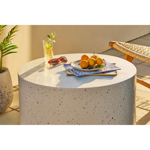 Konferenční stolek Bonn kulatý 70 cm béžový terrazzo moderní do obýváku