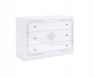 Bílá komoda s zásuvkami Diamante 118 cm lesk glamour do obýváku a ložnice Intesi