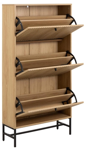 Vysoká botníková skříň Albany Actona se 3 drážkovanými čely, přírodní dub, skandinávský styl do předsíně