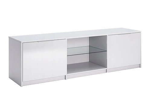 TV stolek Merle 179 cm bílý lesk moderní s policemi do obýváku pod televizi