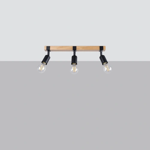 Stropní svítidlo ZUCA 3 černé moderní kovové s dřevem do obývacího pokoje a kuchyně SOLLUX