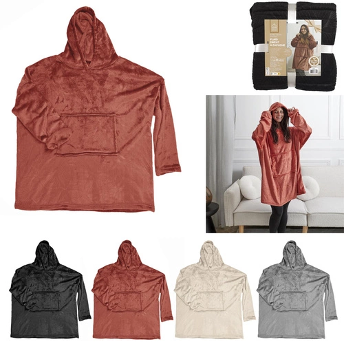 Plyšová deka s kapucí Intesi béžová hřejivá na zimní večery 120x81 cm