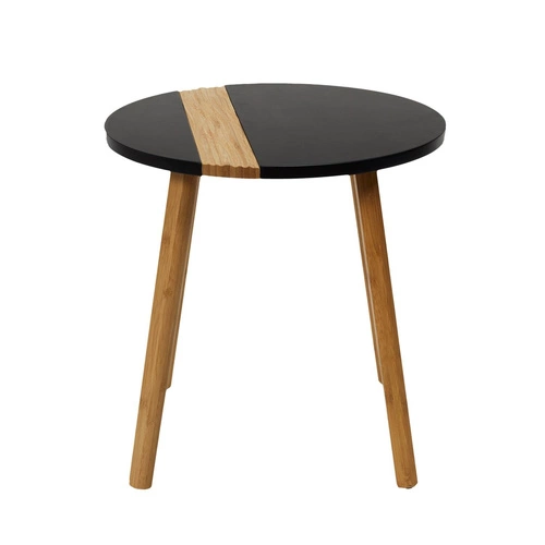 Sada 2 kulatých konferenčních stolků Paraiba černý bambus skandinávský do obýváku 2v1