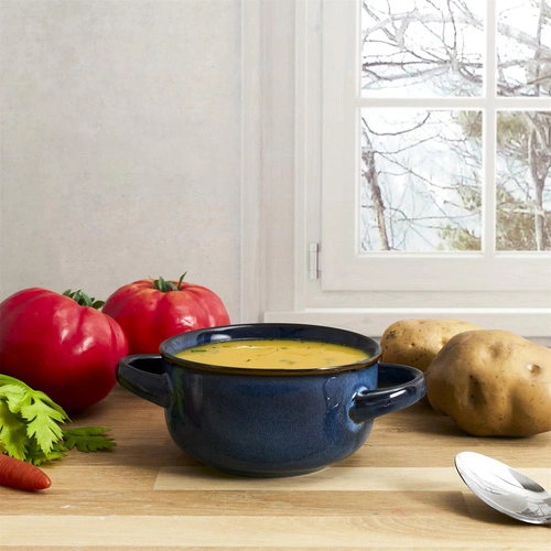 Keramická polévková miska Temps modrá 600 ml s uchy vintage Intesi