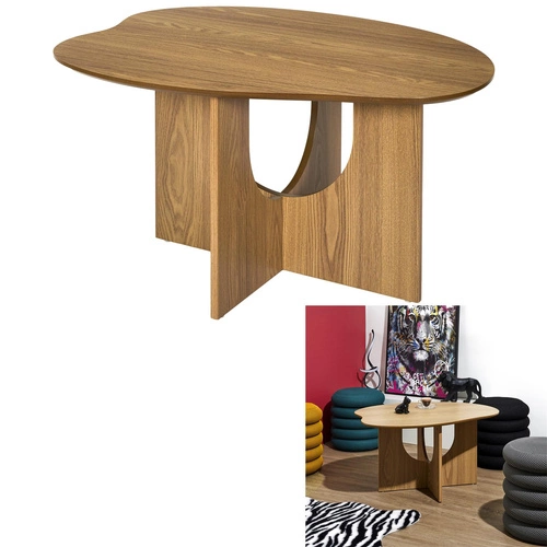 Oválný konferenční stolek Calypso moderní dřevěný japandi do obýváku Intesi 80x60 cm