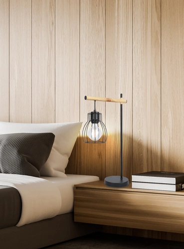 Stolní lampa Bernita černá moderní kovovo-dřevěná do ložnice a obývacího pokoje CANDELLUX