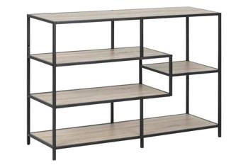 Industriální kovová knihovna Seaford V do obýváku a kanceláře 114 cm světlý dub Intesi