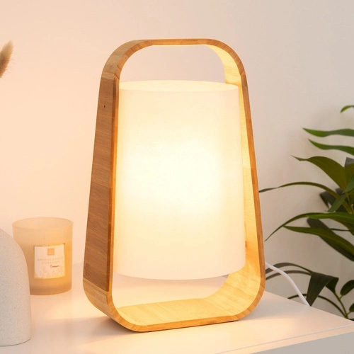 Noční stolní lampa Atmosphera Rex moderní bílá s bambusem dekorativní 35 cm