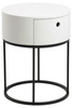 Bílý noční stolek 40 cm se zásuvkou moderní kulatý Polo Actona na černých lyžinách