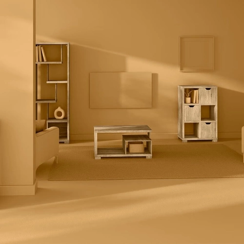 Konferenční stolek Bivoak obdélníkový dvouúrovňový s policí přírodní skandinávský do obýváku 80 cm