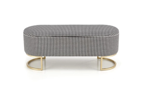 Čalouněná lavice Edessa s úložným prostorem do předsíně v pepitovém vzoru glamour na zlatých nohách