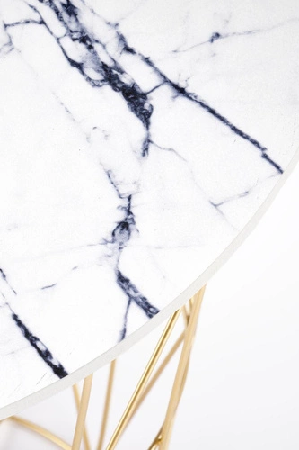 Konferenční stolek Rissa kulatý bílý mramor zlatý moderní s úložným prostorem do obýváku Intesi