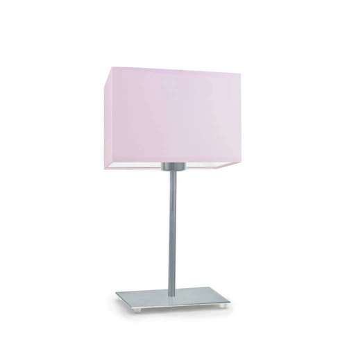 Noční lampička AMALFI moderní s světle růžovým stínidlem a stříbrnou základnou do ložnice