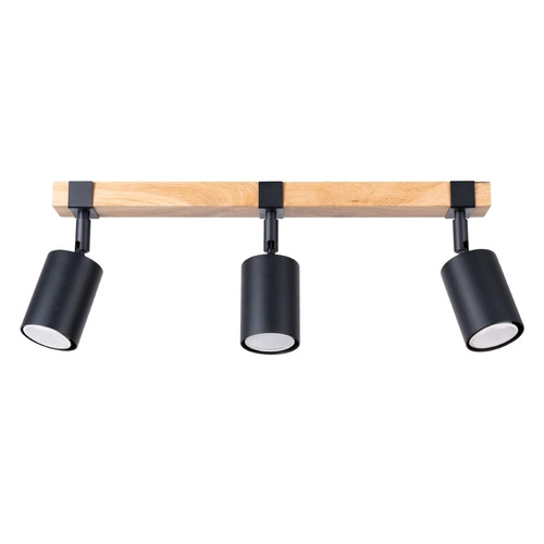 Stropní svítidlo FAGER 3 černé skandinávské s dřevem do obýváku a ložnice SOLLUX