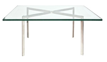 Skleněný čtvercový konferenční stolek Ba inspirovaný Barcelona Table moderní do obýváku 100x100 cm