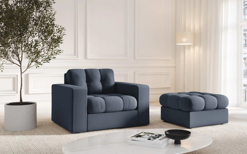 Modulární taburet Justin modrý čalouněný čtvercový do obýváku a ložnice ve stylu glamour 60x60 cm