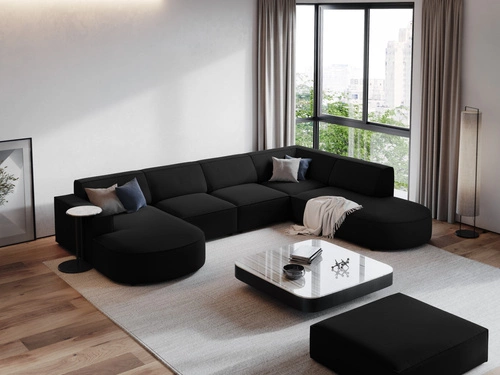 Černý sametový obdélníkový taburet Jodie do obýváku moderní modulární na nožkách 102x80