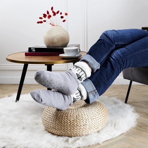 Zimní protiskluzové ponožky Intesi sherpa šedé 39-42 teplé na doma do obýváku