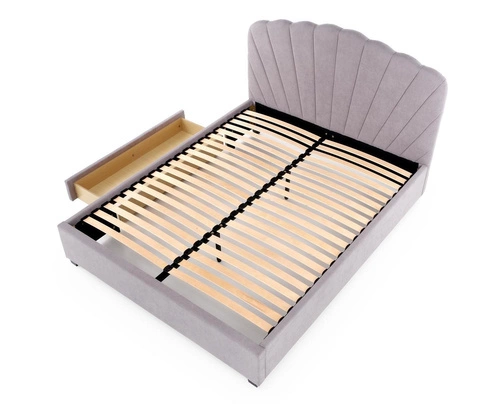 Čalouněná postel Brig 160x200 šedá s úložným prostorem a čelem ve tvaru mušle do ložnice