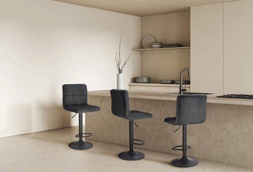 Barová židle Dafne VIC černý samet s opěradlem, výškově nastavitelná, otočná ke kuchyňské lince a ostrůvku