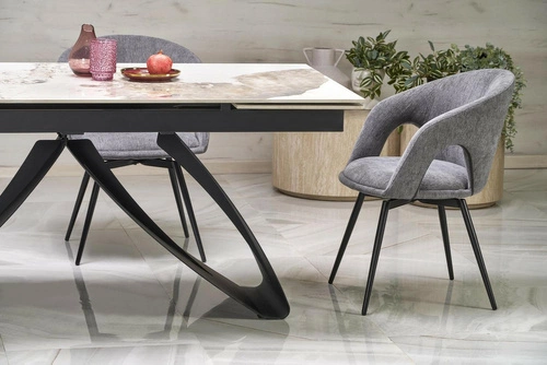 Rozkládací jídelní stůl Margareth bílý mramor 180-260 cm moderní keramická deska černé nohy