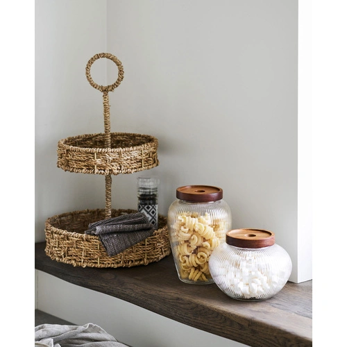 Sada 2 skleněných úložných dóz Maya House Nordic sklo akácie