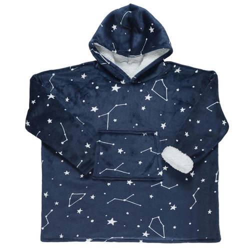 Teplá fleecová deka s kapucí Astro tmavě modrá na pohovku a do obýváku