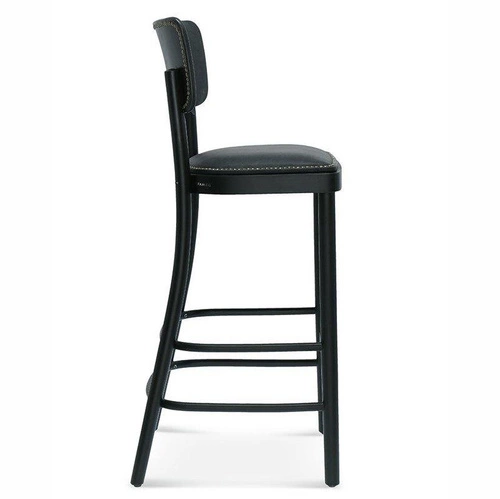 Dřevěný barový stoliček s opěrkou Novo FAMEG, čalouněný kůží, na míru do kuchyně a jídelny