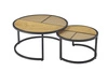 Sada 2 kulatých konferenčních stolků Namiga boho ratan dub zlatý a černý do obýváku 2v1